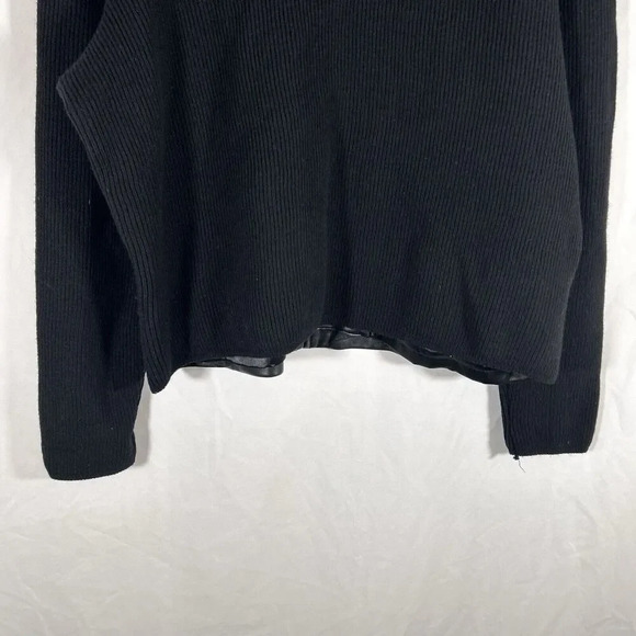 Coldwater Creek Jacket Women's XL Black Leather Wool Ribbed Full Zip Pockets - Picture 8 of 8